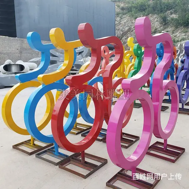 不锈钢自行车雕塑制作,骑行运动人物雕塑 - 图片 5