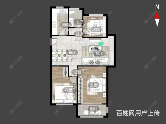 遥观大润发旁，湖港名城，精装三房，价位低，房型好，南北通透 - 图片 10