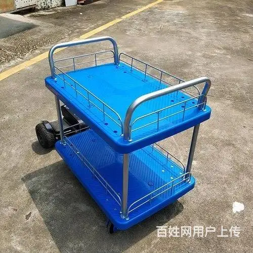 快递拉货车双层手推车塑料折叠平板车铁板车地牛平台车 - 图片 1