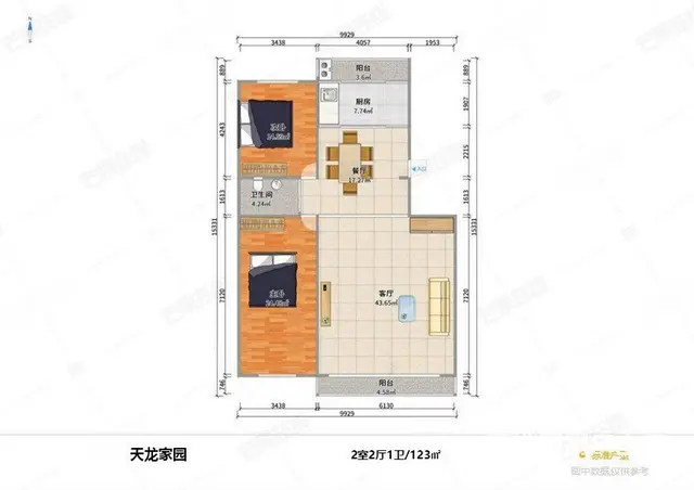 东中街大悦城地铁口，南北两室两厅一卫，精装修电梯小高层 - 图片 12