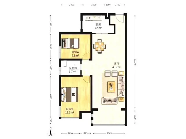 万科御龙山 梁家小区 精装 两室 家电家具齐全 拎包入住 - 图片 8