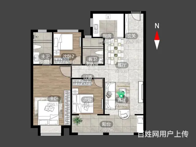 南 绿都万和城九区 3室2厅 - 图片 11