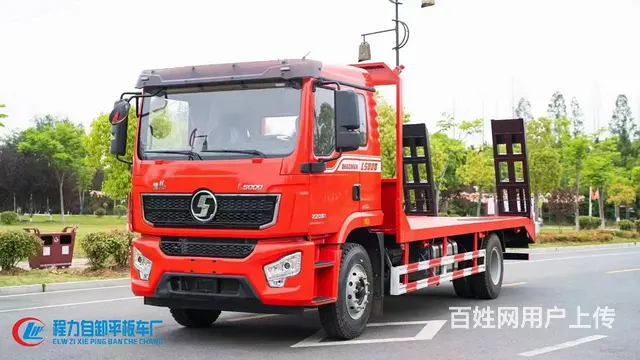 国六陕汽德龙平板车价格　拉挖掘机钻机拖板车　包送车 - 图片 4