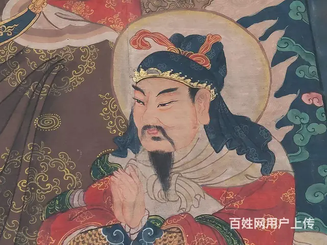 清代，民间画家画的，大尺寸老粗布纯手绘五彩描金画， - 图片 3