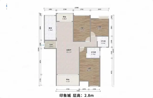 老八 中，大润发旁，印象城毛坯三房 南北通透双阳台 随时看房 - 图片 11