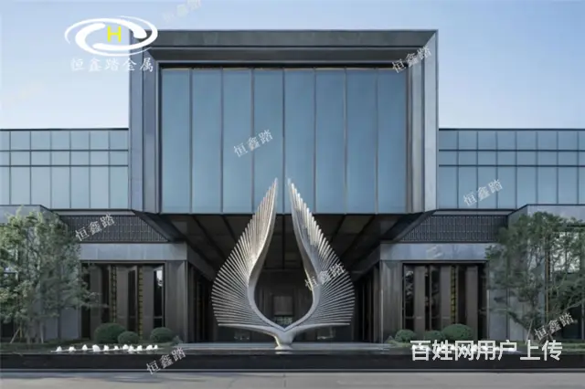 龙湖天奕售楼部门前不锈钢雕塑 镜面水景雕塑作品 - 图片 1