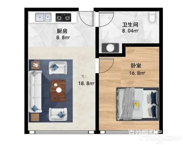 【搞定了！】滨江区83方精装一室一厅一卫公寓3800元出租 - 图片 1
