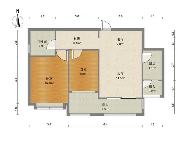 仁恒星园 2房2厅1厨1卫，电梯房，精装修 - 图片 9