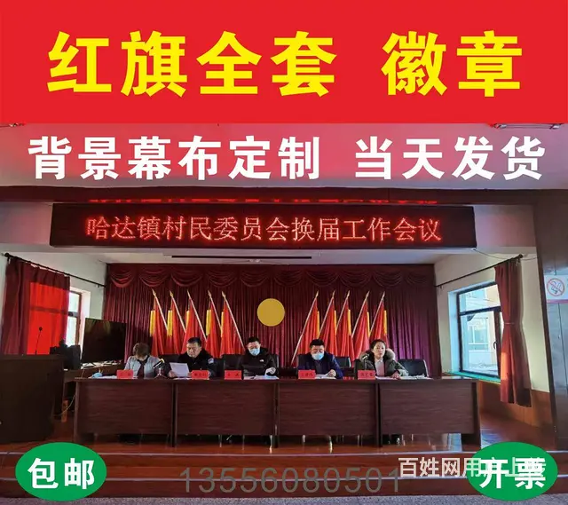广州会议红旗会场背景定制党徽国徽会议室礼堂幕布 - 图片