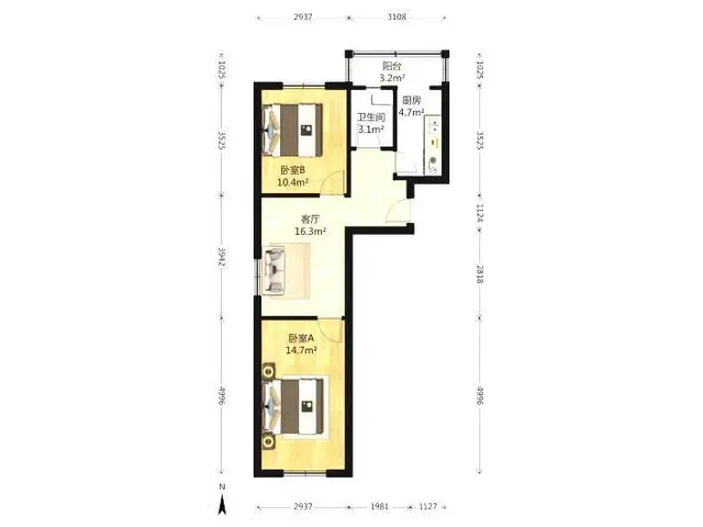 阳光一百大悦城南洪社区 2室1厅设施全 - 图片 8