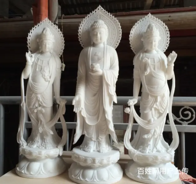 石雕西方三圣#汉白玉佛像雕塑 - 图片 1