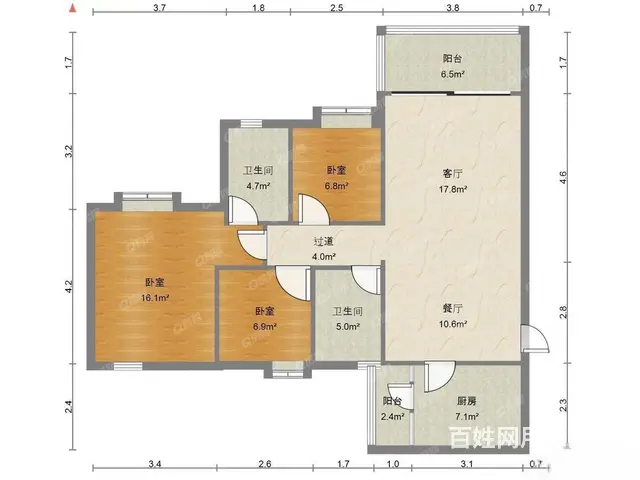 明珠山庄  环宇城旁 精装3房 全齐 4000/月 - 图片 11