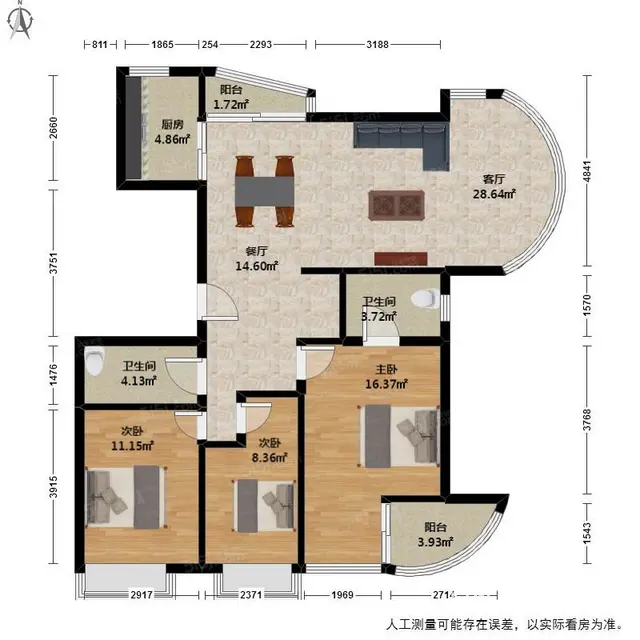 闸弄口双地铁口，距离近 公园里的家、三房南圆弧落地厅 送精装 - 图片 11