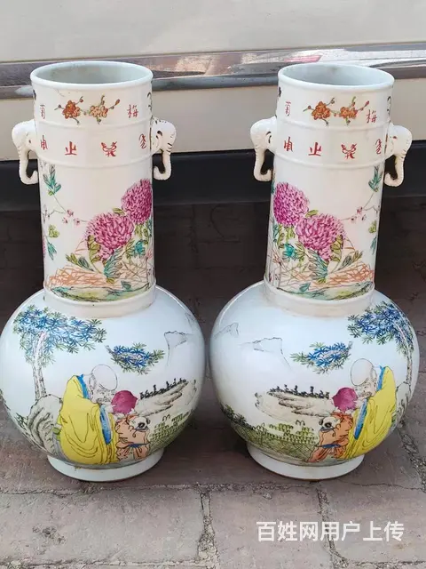 民国时期，全品无瑕疵无磕碰，纯手绘寿星天球赏瓶，寓 - 图片 1