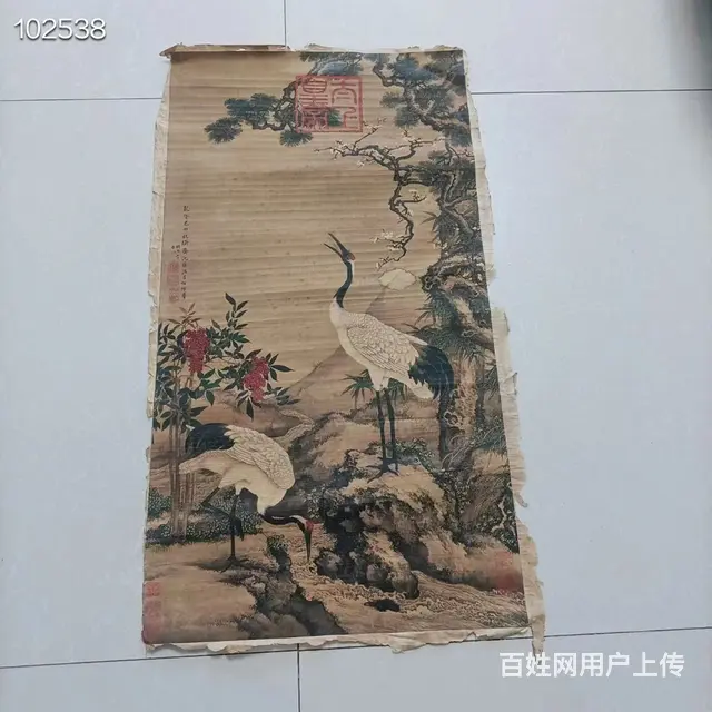 清乾隆年间手绘松鹤延年图一副，完整，画工流畅精美， - 图片 1