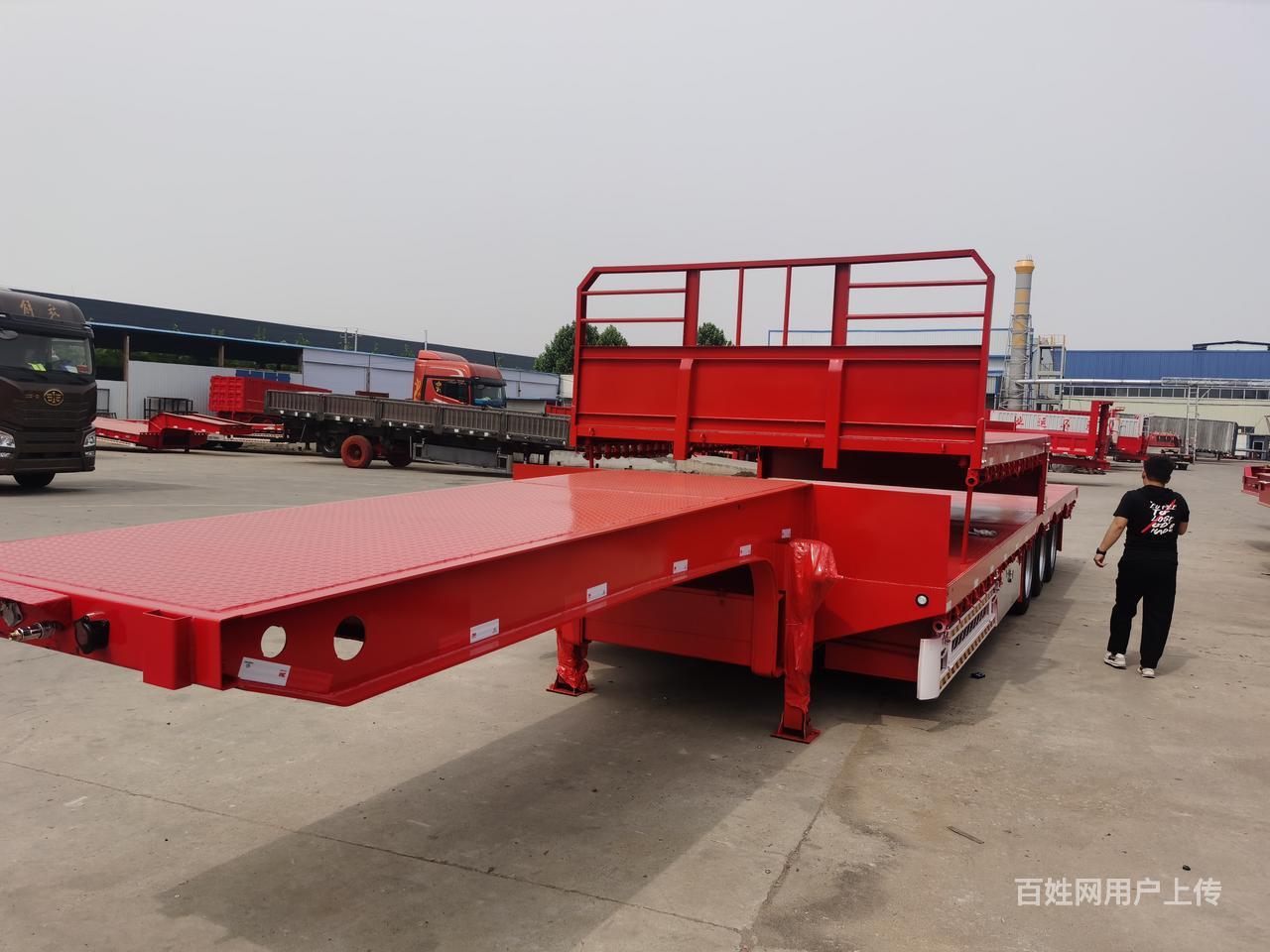 北海定做13.75米大板2.55米宽半挂车,额头可上挖掘机