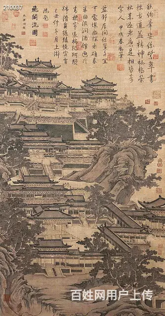 宋代 张择端 绢本 飞阁流图 象牙轴头  画心宽6 - 图片 2