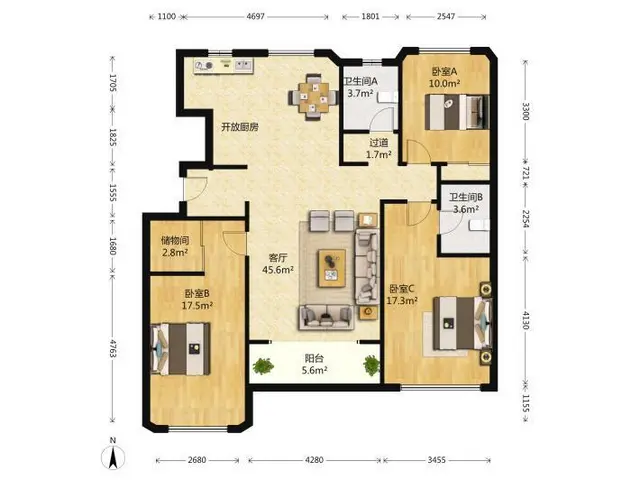 出租东园新村4楼，三室，家电家具齐全拎包住，1500元/月 - 图片 6
