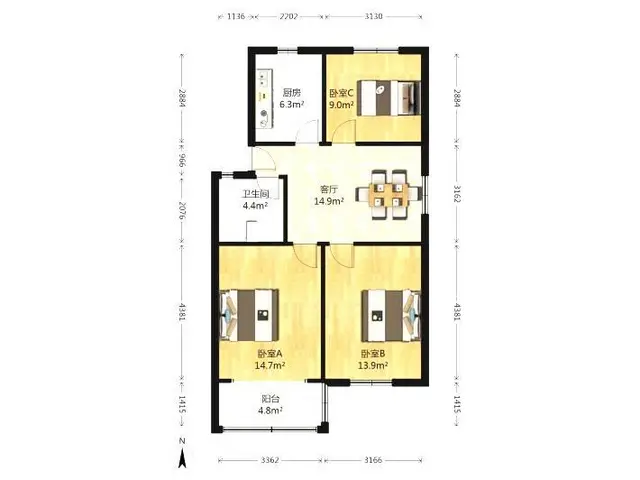 2楼！华茂小区3室1厅家具家电齐全 - 图片 10