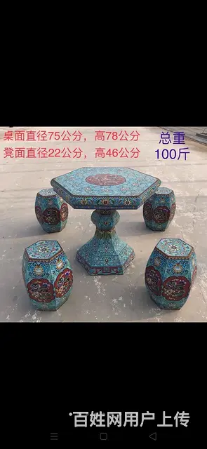 景泰蓝六角桌一套，紫铜材质，纯手工打造，器型漂亮， - 图片 1