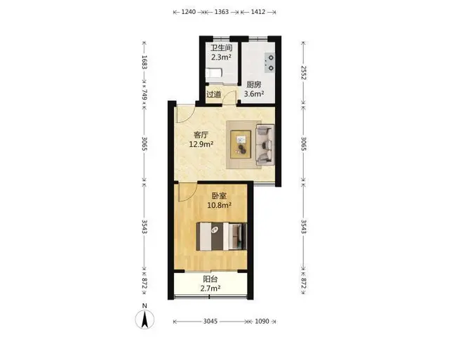 世贸烟台山市府街小区1室1厅设施全 - 图片 5