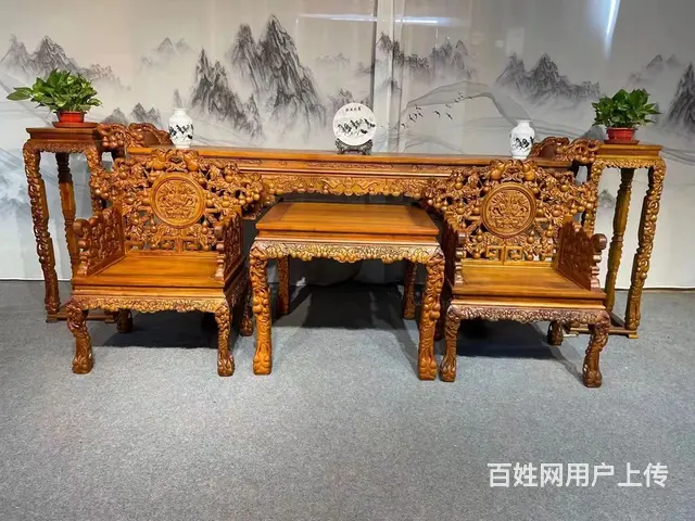 爆款，精品邵氏紫檀黄旧款中堂六件套，满工雕刻葫芦、 - 图片 1