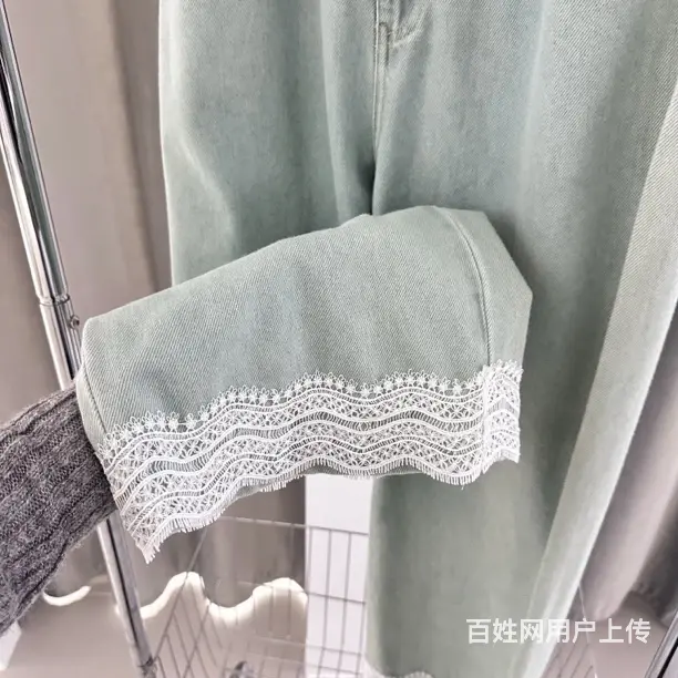 温碧霞代言IRENENA服装时尚蕾丝蓝色阔腿牛仔裤 - 图片 4