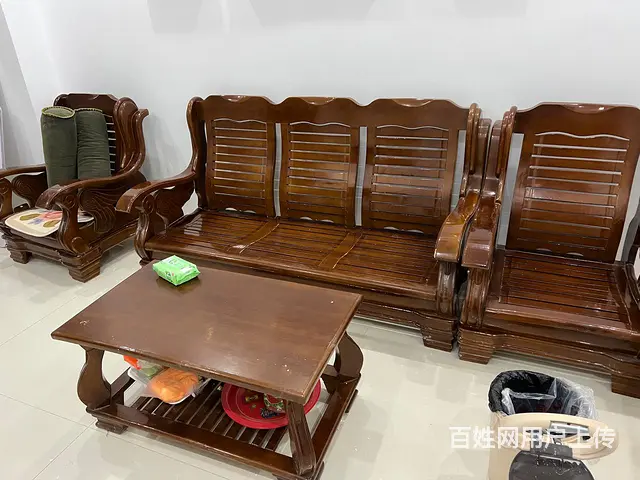 【搞定了！】便宜出售实木茶几加坐椅， - 图片