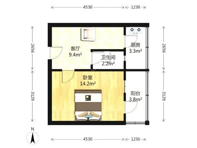 吾悦 广场招商雍景湾 1室1厅精装修设施全 - 图片 7
