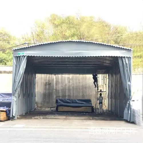 大型移动推拉雨棚户外排档帐篷收缩遮阳停车活动仓库电 - 图片 2