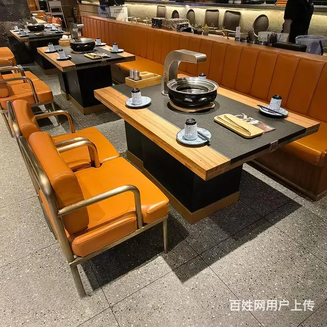 餐饮家具工厂供应岩板火锅桌实木火锅桌岩板镶嵌实木材 - 图片 2