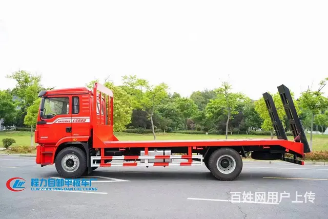 国六陕汽德龙平板车价格　拉挖掘机钻机拖板车　包送车 - 图片 5
