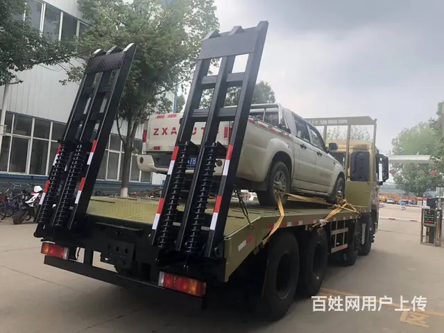 前四后八东风专底D7拖板车专拖重型挖机平板拖车 - 图片 1