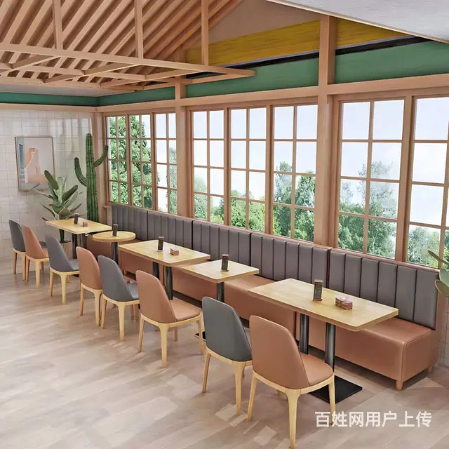 现代简约餐厅家具软包卡座分段靠背板式桌椅设计感桌椅 - 图片 3