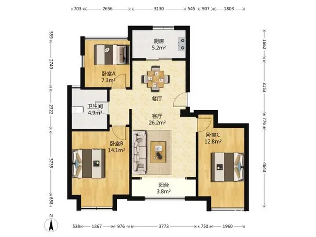 振宇对面 丽景园 精装三房 设施齐全 干净清爽 拎包入住 - 图片 9