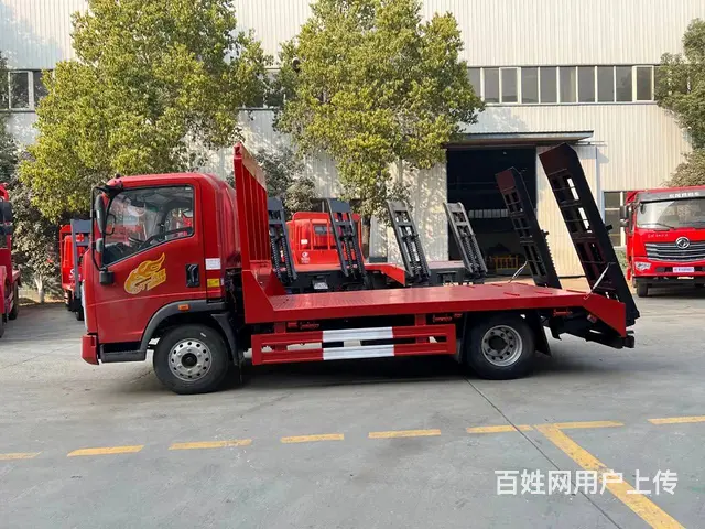 重汽豪曼蓝牌黄牌平板车　小型挖掘机收割机专用拖板车 - 图片 3
