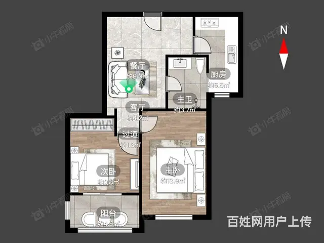 美林湖水岸枫情 68.08平2居 南向精装修 拎包 - 图片 9
