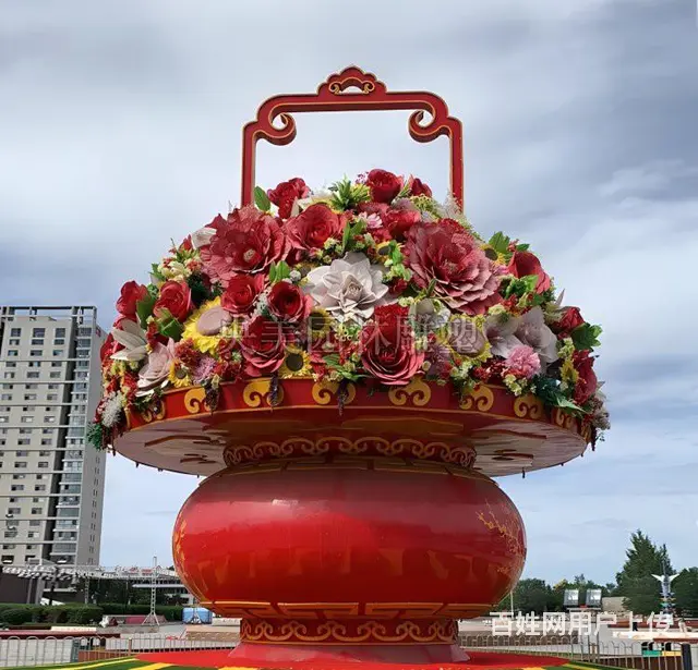 广场花篮景观雕塑公司,玻璃钢大花篮雕塑 - 图片 1