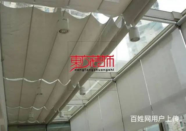 淄博遮阳帘阳光房电动窗帘天棚帘采光顶室内折叠遮阳帘 - 图片 1
